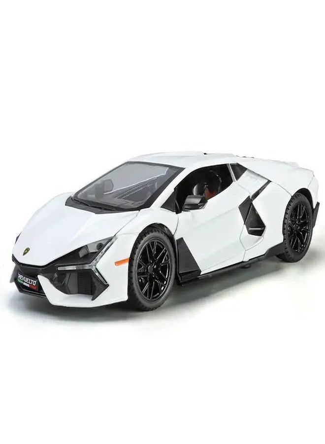 KING FORU Scale Exclusive Alloy Metal Pull Back Die-cast Car Model with Sound Light Mini Auto Toy for Kids Metal Model Toy Car with Sound and Light (1:24 Lamborghini Revuelto LB774-WHITE) - Image 1